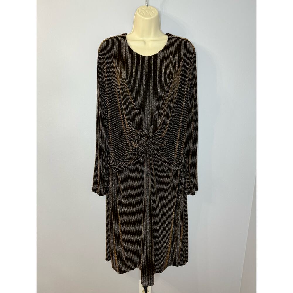Michael Kors Gold Metallic Twist Front Bodycon Dress Long Sleeve Stretch 3X - Picture 2 of 13